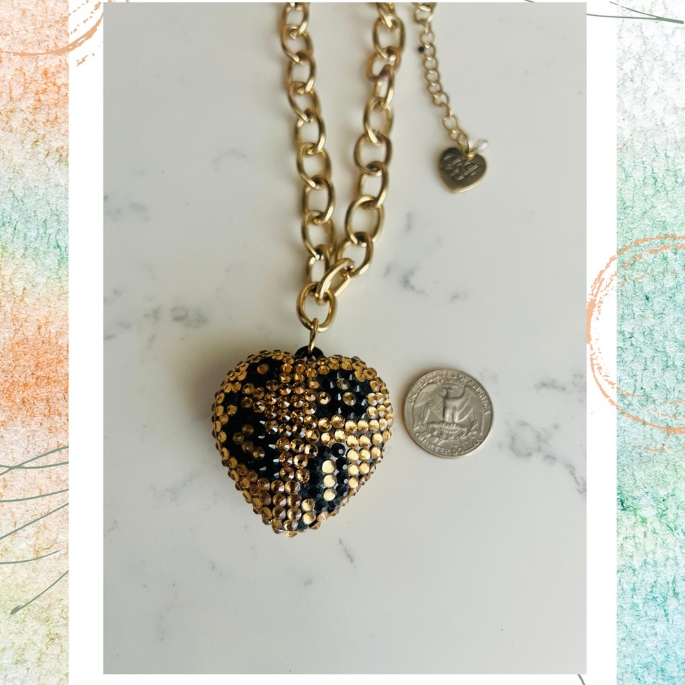 Betsey Johnson Vintage Leopard Heart Link Chain Necklace - Picture 8 of 8